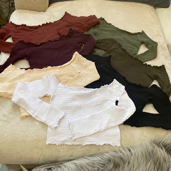 🌺Free people off shoulder textured l/s crop - Picture 9 of 17